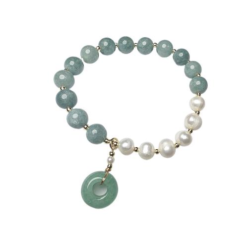 Gemstone Bracelets, Green Aventurine, with Plastic Pearl & 304 Stainless Steel, fashion jewelry, mixed colors, 8mm, Length:21 cm, Sold By PC