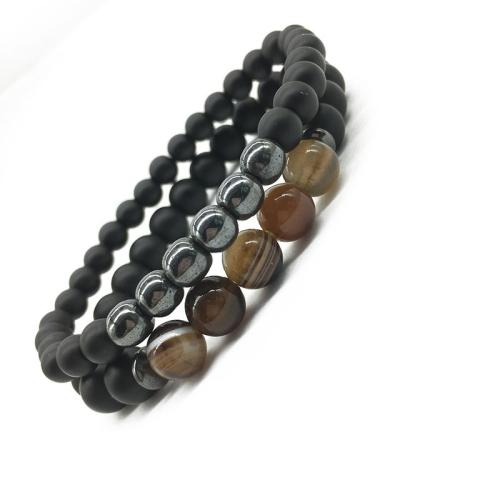 Gemstone Bracelets, Abrazine Stone, with Non Magnetic Hematite & Lace Agate, fashion jewelry, mixed colors, 8mm, Length:21 cm, Sold By Set