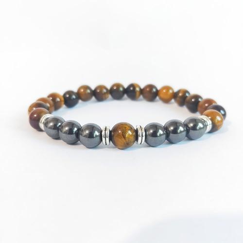 Natural Tiger Eye Bracelets, with Non Magnetic Hematite & Tibetan Style, fashion jewelry, mixed colors, 8mm, Length:18 cm, Sold By PC