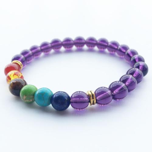 Gemstone Bracelets, Amethyst, with Gemstone & Tibetan Style, fashion jewelry, mixed colors, 8mm, Length:19 cm, Sold By PC