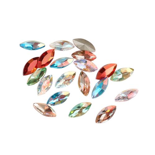 3D Nail Art Decoration, Glass Rhinestone, Geometrical Pattern, plated, DIY, more colors for choice, 15x7mm, 50PCs/Bag, Sold By Bag