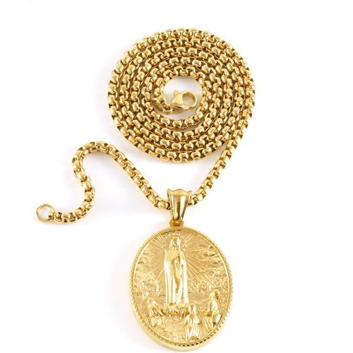 acero inoxidable 304 collar, Virgen María, chapado en color dorado, unisexo & diferentes estilos para la opción, longitud:aproximado 19.7 Inch, Vendido por UD
