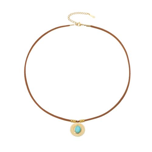 Acier inoxydable 304 collier, avec turquoise & cuir PU & oeil de tigre, Placage, styles différents pour le choix & pour femme, Vendu par PC