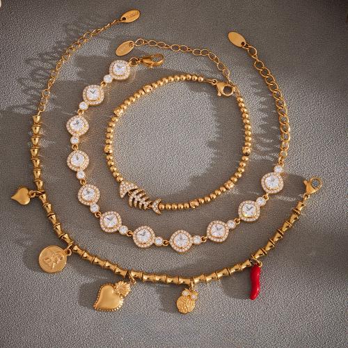 Браслет из нержавеющей стали , Нержавеющая сталь 304, плакирован золотом, ювелирные изделия моды & инкрустированное микро кубического циркония, Много цветов для выбора, продается PC