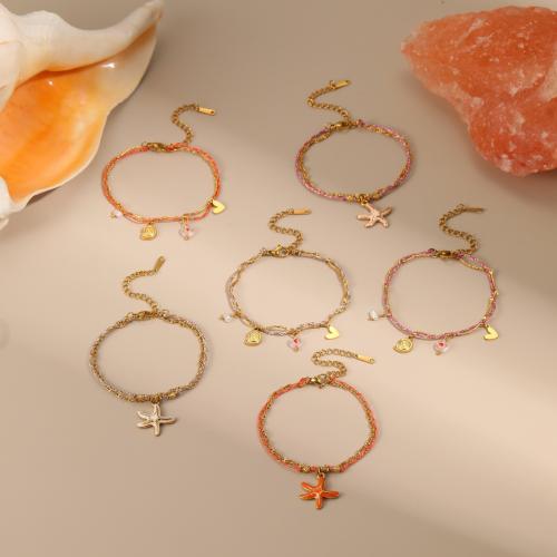 Stainless Steel Jewelry Bracelet, 304 Stainless Steel, with Cotton Thread & Plastic Pearl & Acrylic, gold color plated, fashion jewelry & enamel, more colors for choice, Sold By PC