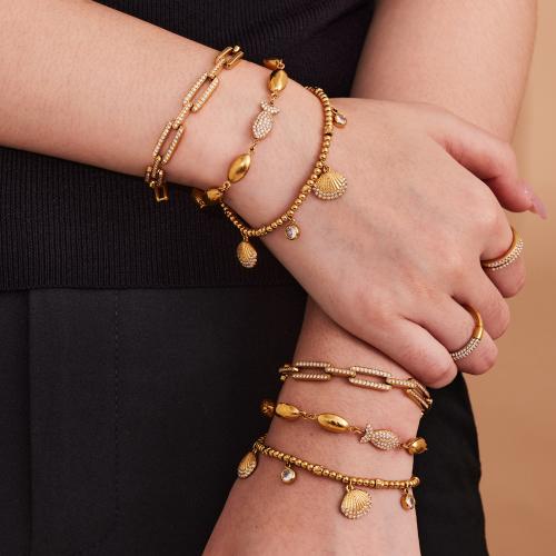 Браслет из нержавеющей стали , Нержавеющая сталь 304, плакирован золотом, ювелирные изделия моды & инкрустированное микро кубического циркония, Много цветов для выбора, продается PC