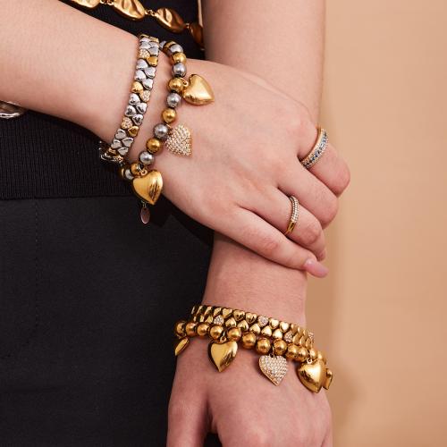 Браслет из нержавеющей стали , Нержавеющая сталь 304, плакирован золотом, ювелирные изделия моды & инкрустированное микро кубического циркония, Много цветов для выбора, продается PC