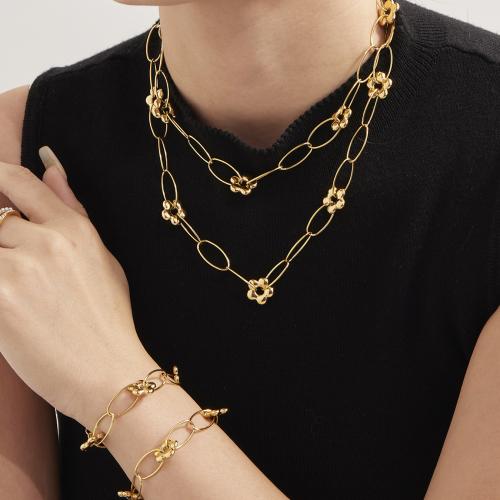 Edelstahl Schmucksets, Armband & Halskette, 304 Edelstahl, goldfarben plattiert, Modeschmuck, keine, verkauft von PC