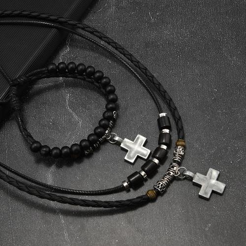 Schmucksets, Armband & Halskette, Wachsschnur, mit Holz & Zinklegierung, goldfarben plattiert, Modeschmuck, keine, verkauft von PC