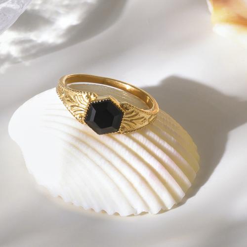 Stainless Steel Finger Ring, 304 Stainless Steel, with Natural Stone, gold color plated, fashion jewelry, more colors for choice, Sold By PC