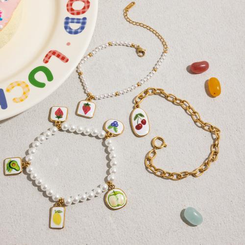 Комплект ювелирных изделий из нержавеющей стали Эмаль, Нержавеющая сталь 304, с Пластиковая жемчужина, плакирован золотом, ювелирные изделия моды & эмаль, Много цветов для выбора, продается PC
