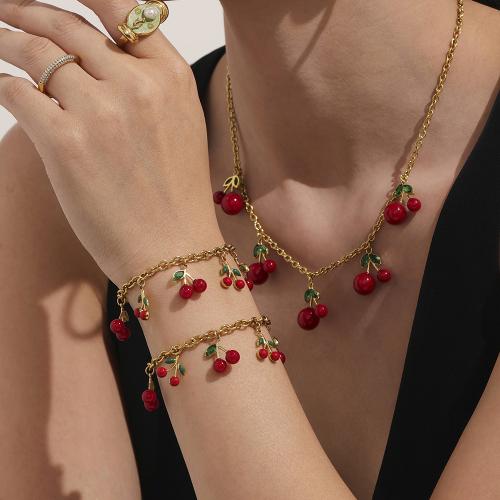 Комплект ювелирных изделий из нержавеющей стали Эмаль, браслет & ожерелье, Нержавеющая сталь 304, плакирован золотом, ювелирные изделия моды & инкрустированное микро кубического циркония & эмаль, Много цветов для выбора, продается PC