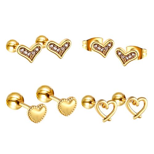 Pendientes de Acero Inoxidable, acero inoxidable 304, chapado en color dorado, Joyería & micro arcilla de zirconia cúbica, más colores para la opción, Vendido por Par