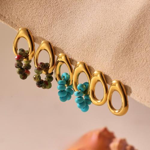 Natural Gemstone Earrings, 304 Stainless Steel, with Natural Stone & Turquoise, gold color plated, fashion jewelry, more colors for choice, Sold By Pair