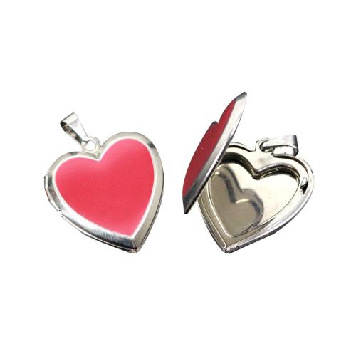 Fashion Locket Pendants, 304 Stainless Steel, Heart, silver color plated, Mood Enamel & DIY, mixed colors, 22mm, Sold By PC