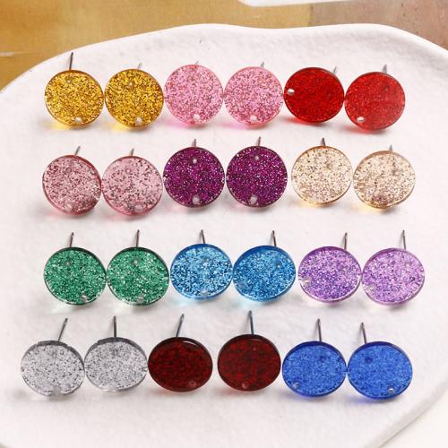 Acrylic Earring Stud Component, with 304 Stainless Steel, Flat Round, polished, DIY, more colors for choice, 14mm, Sold By PC