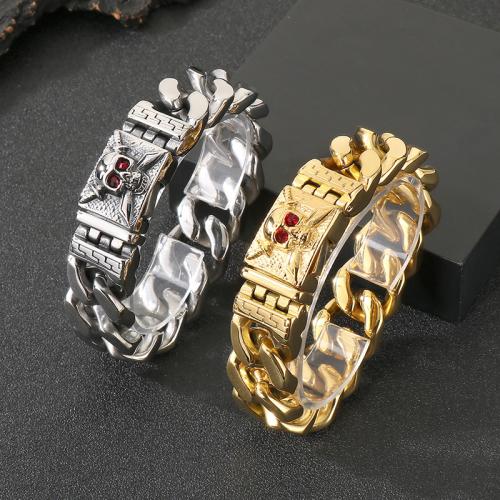 304 Stainless Steel Bracelet, Skull, plated, fashion jewelry & for man & with rhinestone, more colors for choice, 220x20mm, Sold By PC