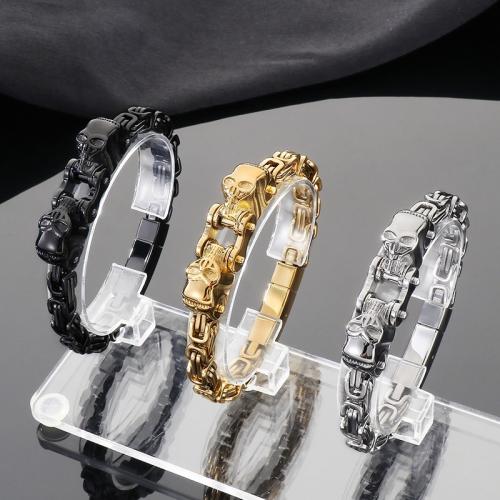 304 Stainless Steel Bracelet, Skull, plated, fashion jewelry & for man, more colors for choice, 210x7mm, Sold By PC