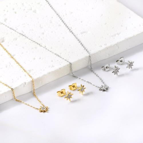 Rhinestone Stainless Steel Jewelry Set, Stud Earring & necklace, 304 Stainless Steel, gold color plated, fashion jewelry & with rhinestone, more colors for choice, Sold By Set