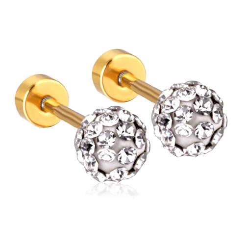 Stainless Steel Stud Earrings, 304 Stainless Steel, gold color plated, fashion jewelry & with rhinestone, more colors for choice, 12Pairs/Set, Sold By Set