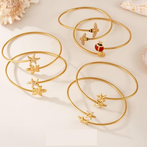 304 Stainless Steel Cuff Bangle, gold color plated, fashion jewelry & micro pave cubic zirconia & enamel, more colors for choice, Sold By PC