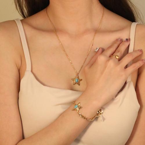 Fashion Stainless Steel Jewelry Sets, Stud Earring & bracelet & necklace, 304 Stainless Steel, with Turquoise & Plastic Pearl, gold color plated, fashion jewelry, more colors for choice, Sold By PC