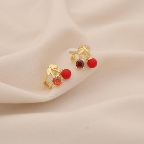 Brass Earring Clip, gold color plated, fashion jewelry & micro pave cubic zirconia & enamel, more colors for choice, Sold By PC