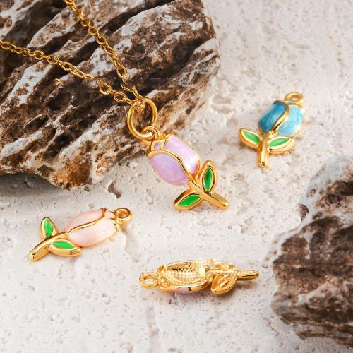 Stainless Steel Flower Pendant, 304 Stainless Steel, gold color plated, fashion jewelry & enamel, more colors for choice, 5PCs/Bag, Sold By Bag