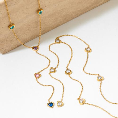 Chaîne en acier inoxydable Collier Sweater, Acier inoxydable 304, Placage de couleur d'or, bijoux de mode & avec strass, plus de couleurs à choisir, Vendu par PC