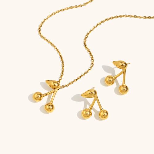 Fashion Stainless Steel Jewelry Sets, Stud Earring & necklace, 304 Stainless Steel, gold color plated, fashion jewelry, golden, Sold By PC