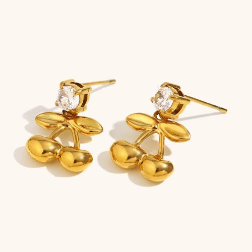 Stainless Steel Drop Earring, 304 Stainless Steel, gold color plated, fashion jewelry & micro pave cubic zirconia, golden, Sold By Pair