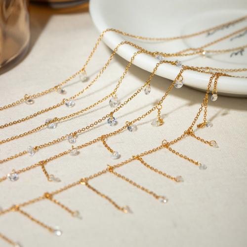 Collier de bijoux en acier inoxydable, Acier inoxydable 304, avec strass, Placage de couleur d'or, bijoux de mode, plus de couleurs à choisir, Vendu par PC