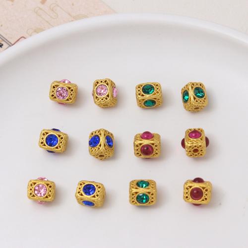 Rhinestone Brass Beads, gold color plated, DIY & with rhinestone & hollow, more colors for choice, 8x8mm, 5PCs/Bag, Sold By Bag