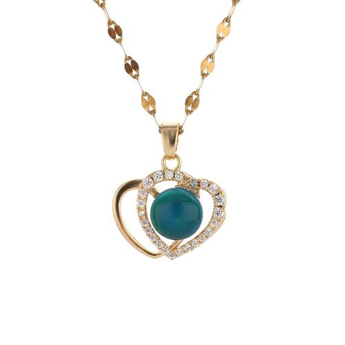 Модные ожерелья, Нержавеющая сталь 304, Сердце, плакирован золотом, DIY & инкрустированное микро кубического циркония & настроение эмаль, разноцветный, 25mm, длина:50 см, продается PC