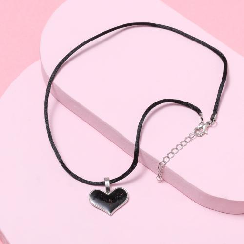 Модные ожерелья, цинковый сплав, с Восковой шнур, Сердце, плакирован серебром, ювелирные изделия моды & настроение эмаль, разноцветный, 20mm, продается PC