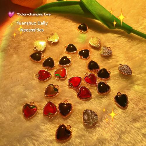 Glass Tibetan Style Pendant, with Glass, Heart, plated, fashion jewelry & change their color according to the temperature, mixed colors, 12mm, Sold By PC
