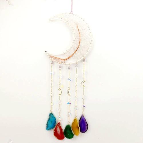 Natural Gravel Hanging Ornaments, with Brass, Moon, half handmade, different materials for choice & Unisex, 670mm, Sold By PC