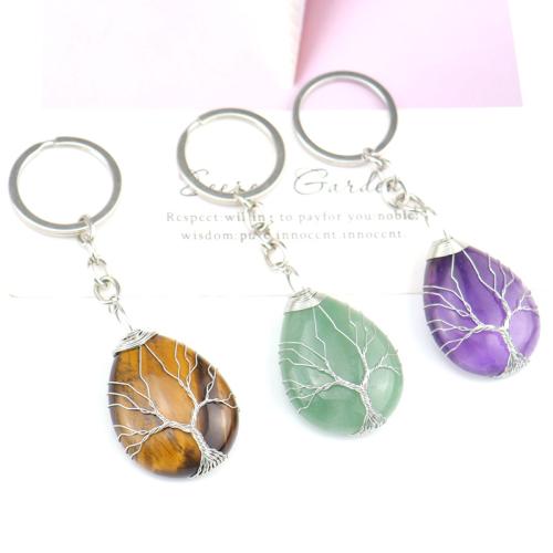 Gemstone Key Clasp, with Brass, Teardrop, handmade, different materials for choice & Unisex, gemstone size 30x40mm, Sold By PC