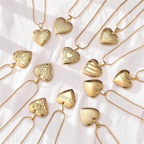 304 Stainless Steel Locket Necklace, Heart, gold color plated, Unisex & different styles for choice, Length:Approx 19.7 Inch, Sold By PC