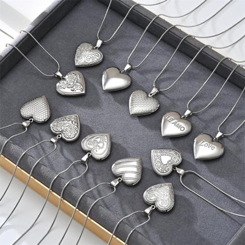 304 Stainless Steel Locket Necklace, Heart, different styles for choice & for woman, Length:Approx 21.7 Inch, Sold By PC