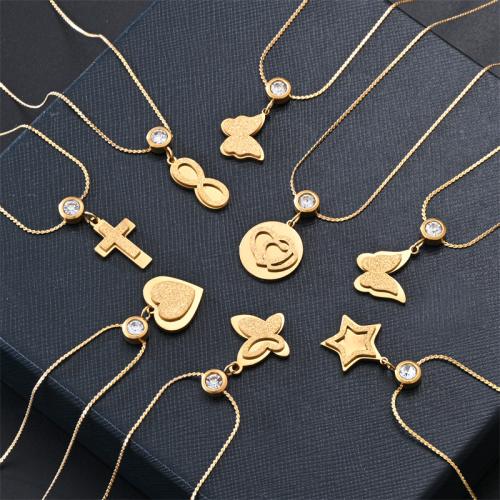Acier inoxydable 304 collier, Placage de couleur d'or, unisexe & styles différents pour le choix & avec strass, Longueur:Environ 15.7 pouce, Vendu par PC