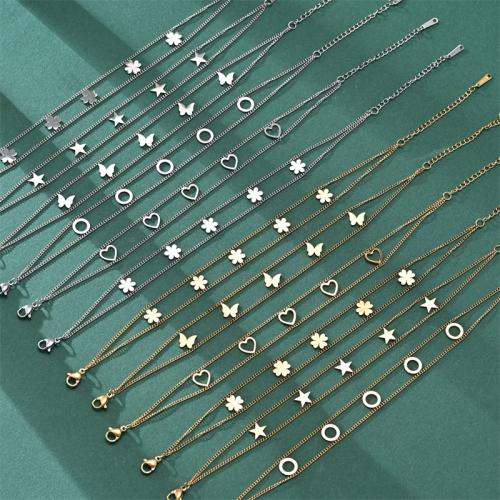 Нержавеющая сталь 304 браслет, Другое покрытие, Двойной слой & разные стили для выбора & Женский, длина:Приблизительно 7.1 дюймовый, продается PC