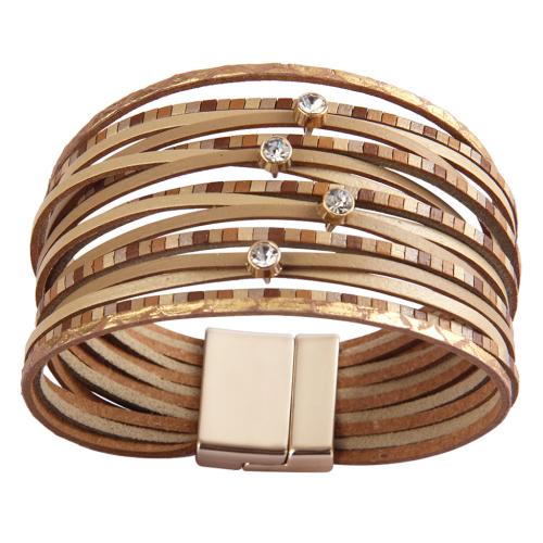 PU Leather Bracelet, with Tibetan Style, multilayer & Unisex & with rhinestone, more colors for choice, 195x22mm, Sold By PC