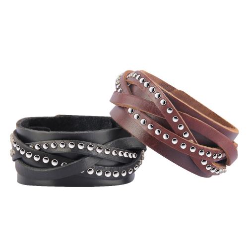 Tibetan Style Bracelet, with Cowhide, vintage & for man, more colors for choice, 220x30mm, Sold By PC