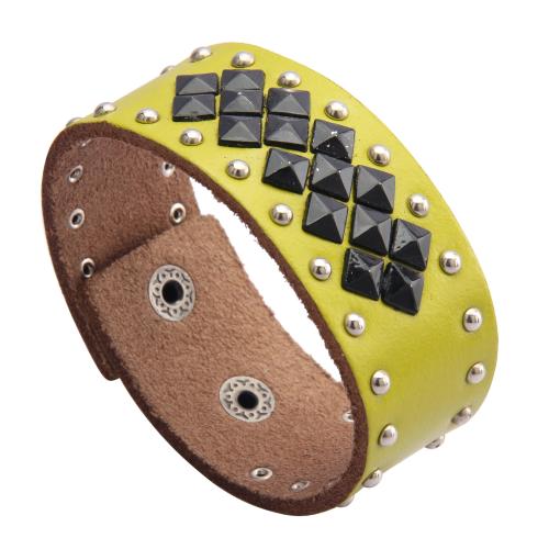 PU Leather Bracelet, with Tibetan Style, with rivet stud & Unisex & enamel, green, 230x33mm, Sold By PC