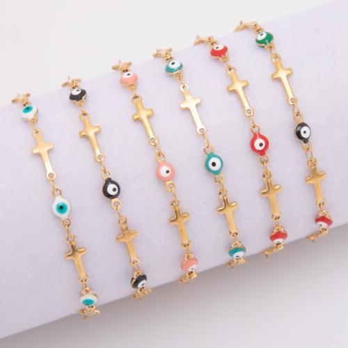 Evil Eye Jewelry Bracelet, 304 Stainless Steel, gold color plated, fashion jewelry & enamel, more colors for choice, Sold By PC