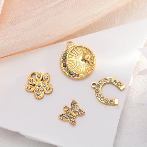 Stainless Steel Pendants, 304 Stainless Steel, gold color plated, DIY & with rhinestone, more colors for choice, 5PCs/Bag, Sold By Bag
