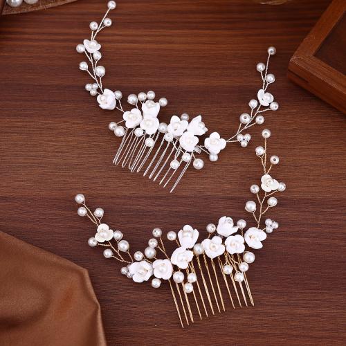 Decorative Hair Combs, Tibetan Style, with Plastic Pearl, gold color plated, fashion jewelry & with rhinestone, more colors for choice, Sold By PC