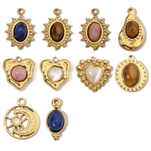 Bijoux Pendentifs en pierres gemmes, Acier inoxydable 304, avec Pierre naturelle, Placage de couleur d'or, DIY, plus de couleurs à choisir, 3PC/sac, Vendu par sac