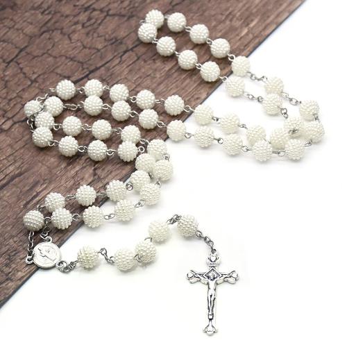 Rosary Necklace, Tibetan Style, with Glass Pearl, Cross, plated, fashion jewelry, mixed colors, 10mm, Sold By PC